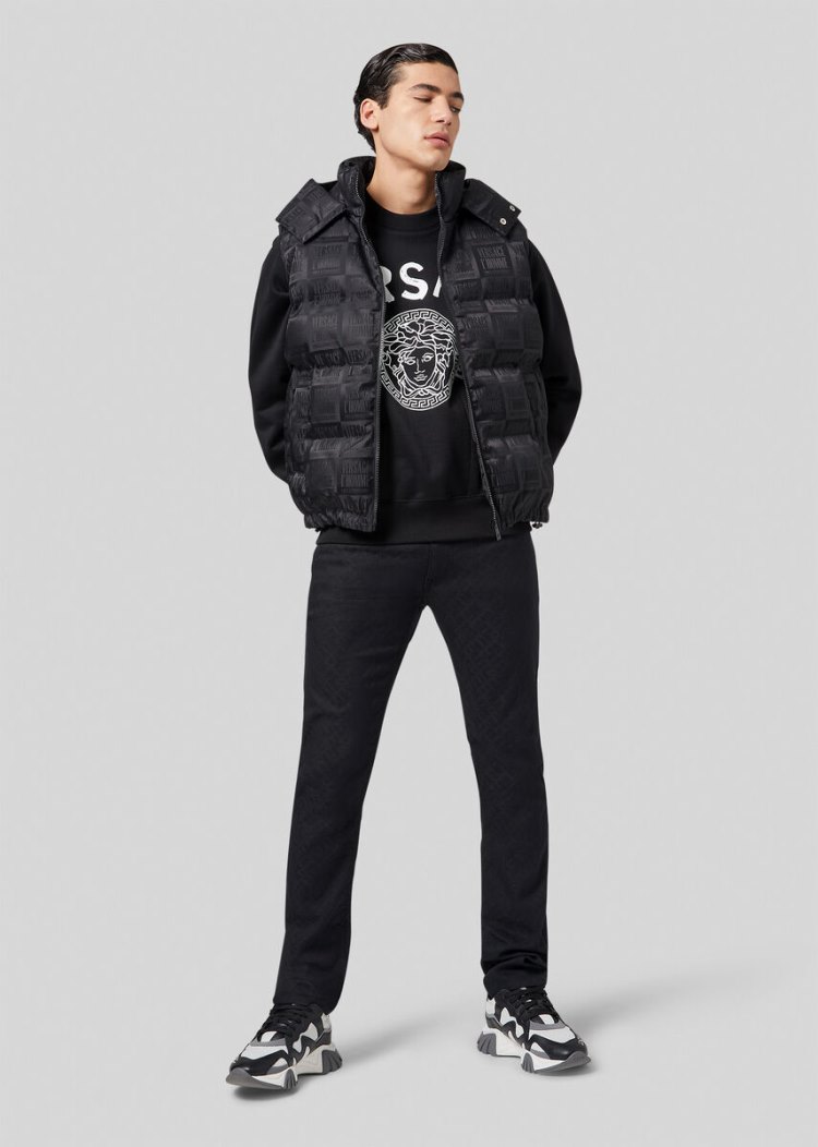 Versace Greca Pattern Jacquard Jeans τζιν παντελονι ανδρικα μαυρα | ON5GVHJ