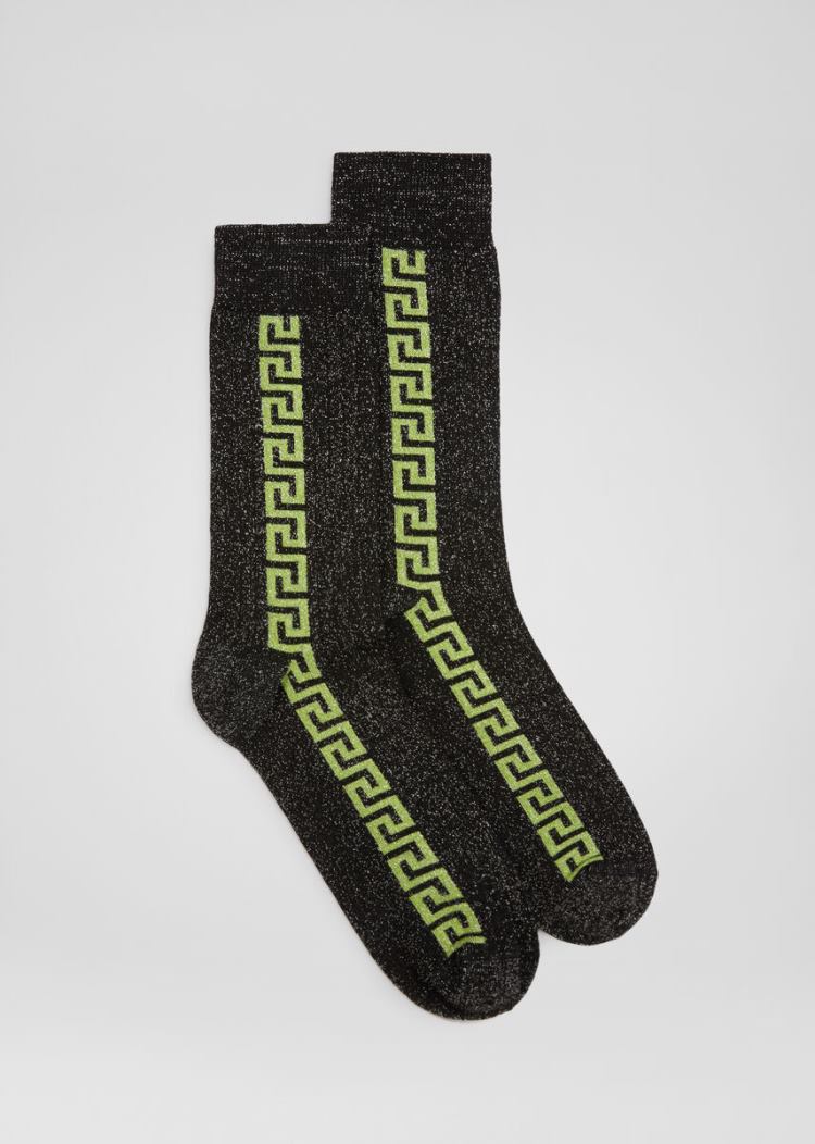 Versace Greca Socks καλτσεσ ανδρικα μαυρα πρασινο | LKVIVJT