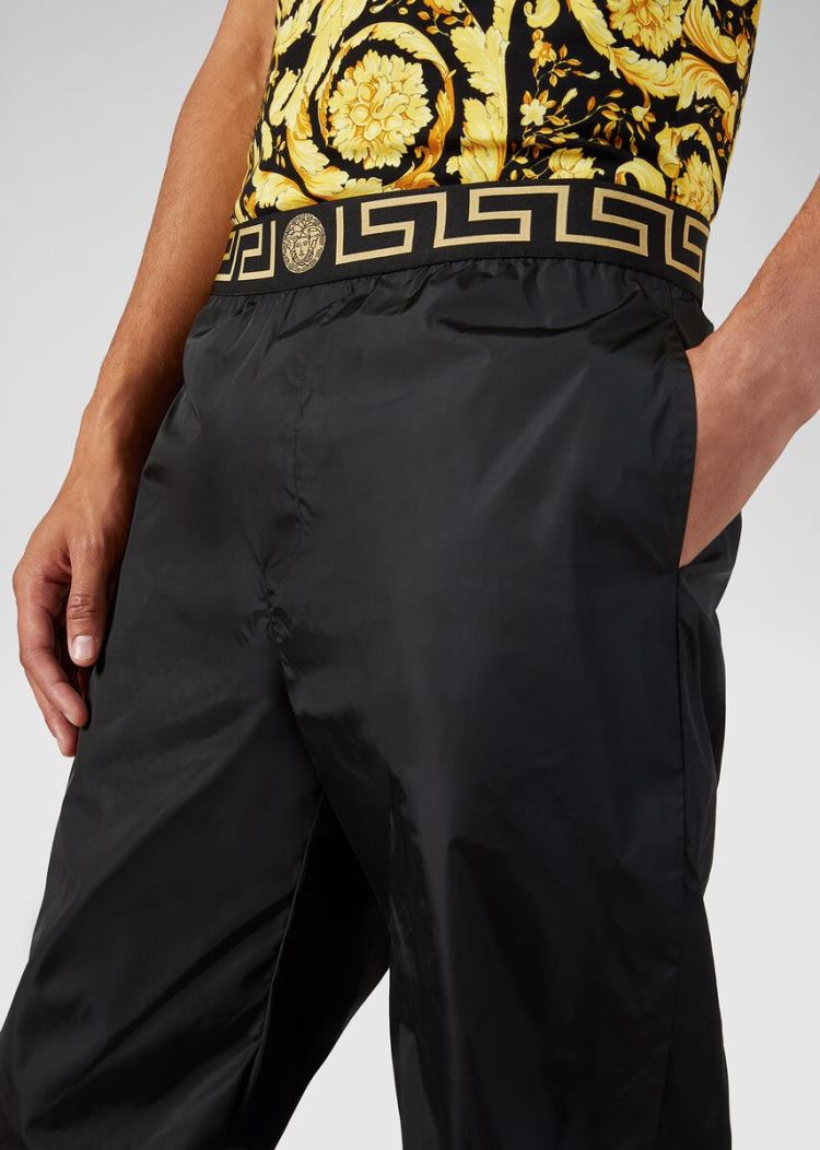 Versace Greco Border Print Gym Pants παντελονι ανδρικα μαυρα | DY5QOQK