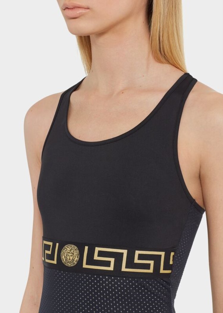 Versace Greek Key Mesh Sports Tank αμανικα μπλουζακια γυναικεια μαυρα | HPSDXN1