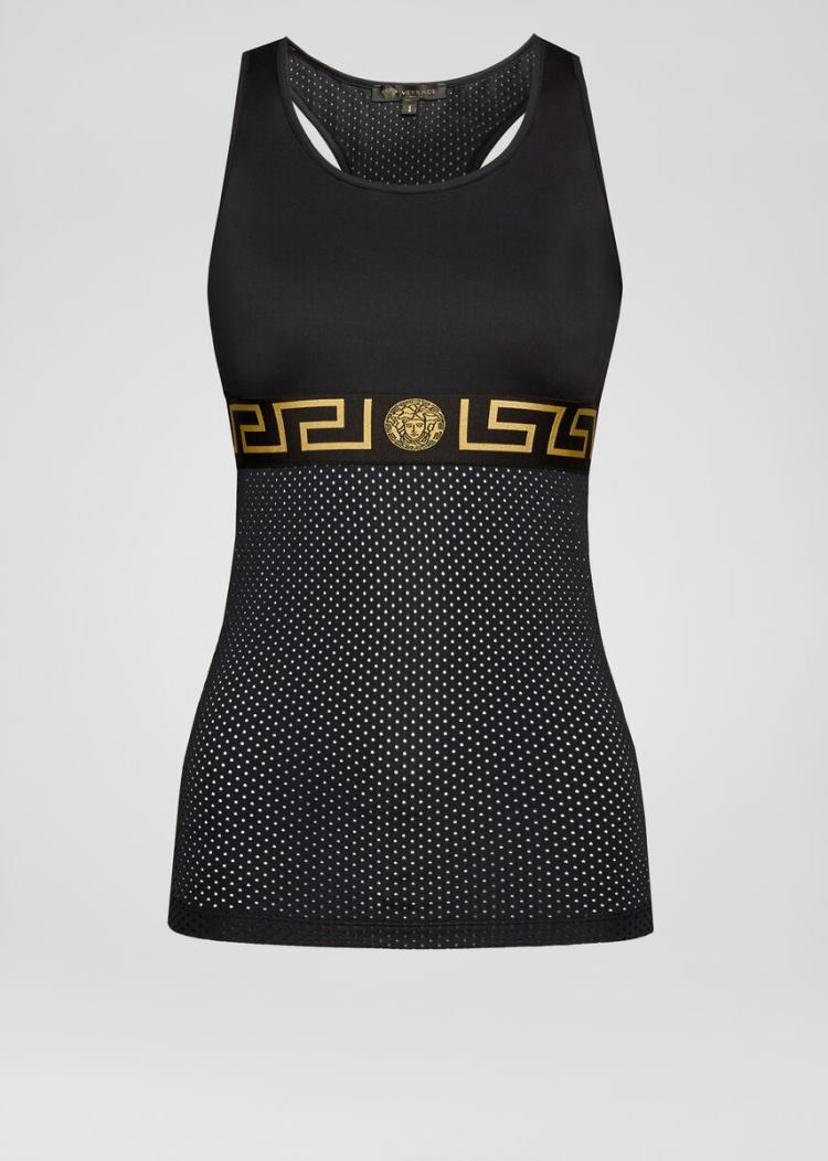 Versace Greek Key Mesh Sports Tank αμανικα μπλουζακια γυναικεια μαυρα | HPSDXN1