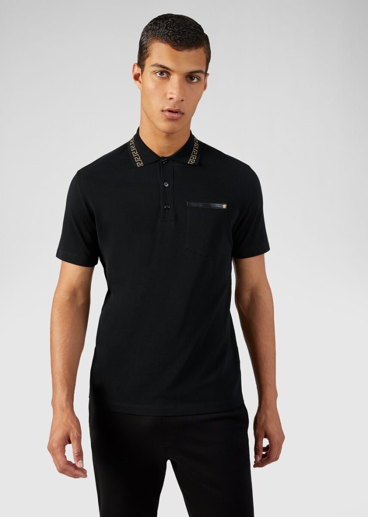 Versace Greek Key Polo Shirt μπλουζακια πολο ανδρικα μαυρα | R4TOE6U