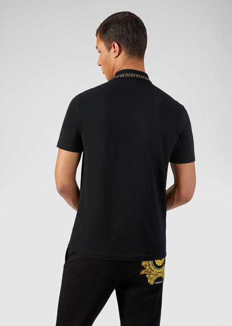 Versace Greek Key Polo Shirt μπλουζακια πολο ανδρικα μαυρα | R4TOE6U