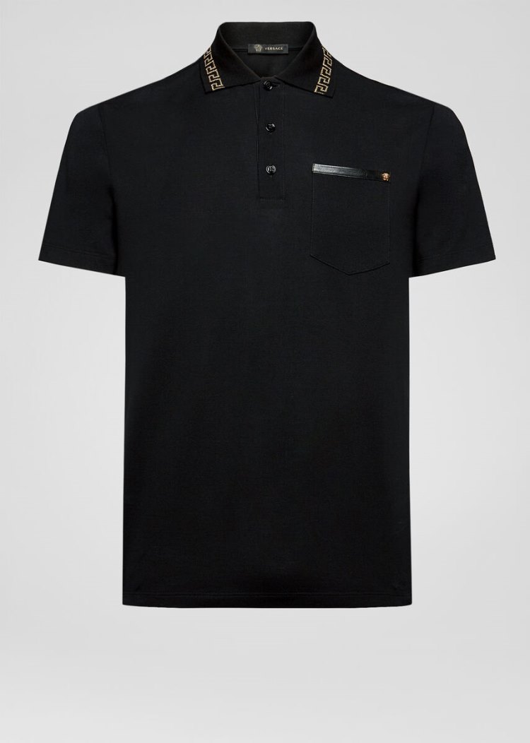 Versace Greek Key Polo Shirt μπλουζακια πολο ανδρικα μαυρα | R4TOE6U
