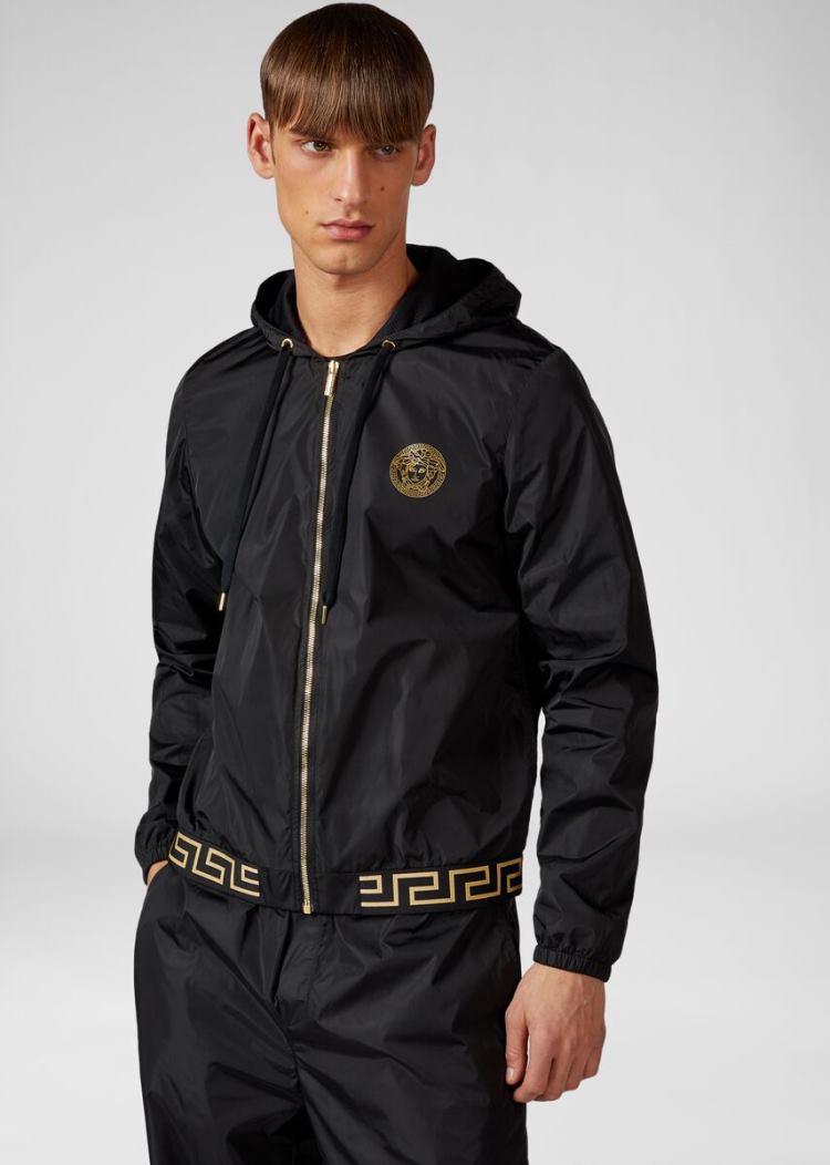 Versace Greek Key and logo gym jacket μπουφαν ανδρικα μαυρα | DD937DH