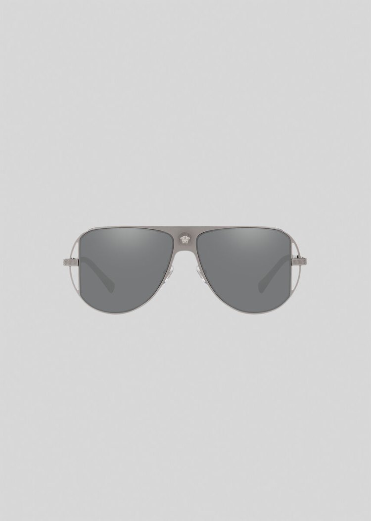 Versace Grey Grecamania Pilot γυαλια ηλιου ανδρικα μεταλλικός γκρι | GXF4JVT