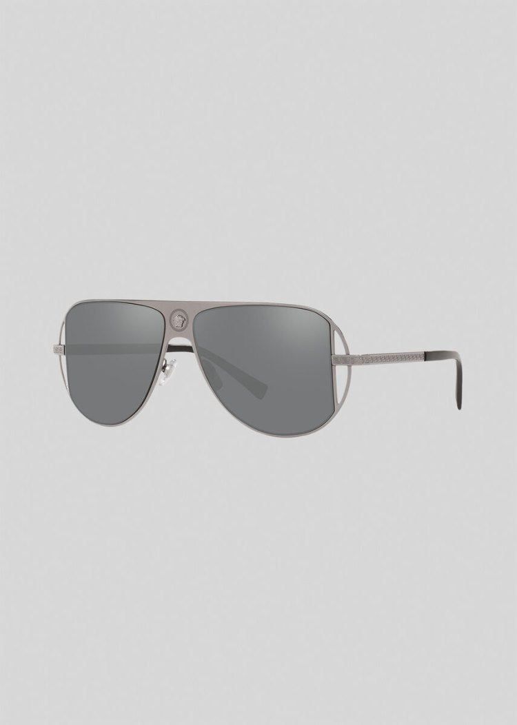 Versace Grey Grecamania Pilot γυαλια ηλιου ανδρικα μεταλλικός γκρι | GXF4JVT