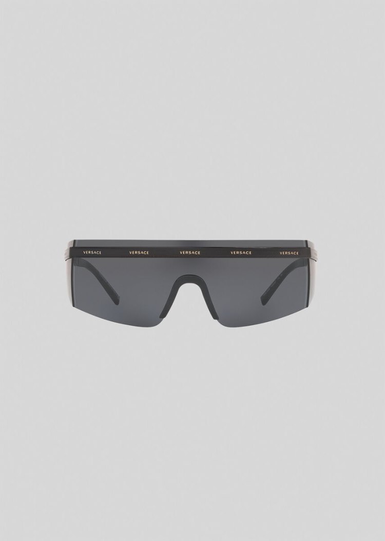 Versace Grey Logomania Visor γυαλια ηλιου ανδρικα μαυρα | CMR3DQK