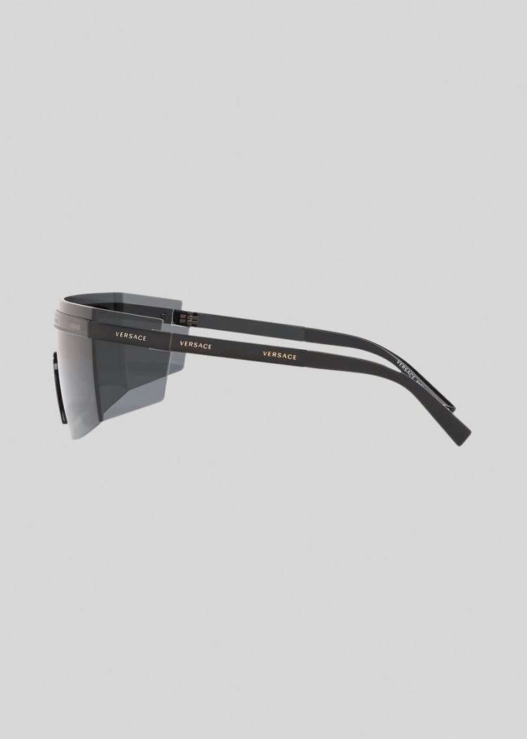 Versace Grey Logomania Visor γυαλια ηλιου ανδρικα μαυρα | CMR3DQK