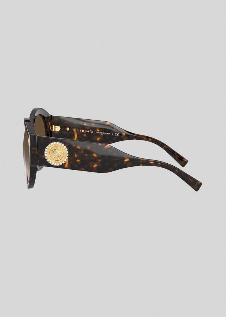 Versace Havana Round Medusa Crystal γυαλια ηλιου γυναικεια καφε | UFS90F3
