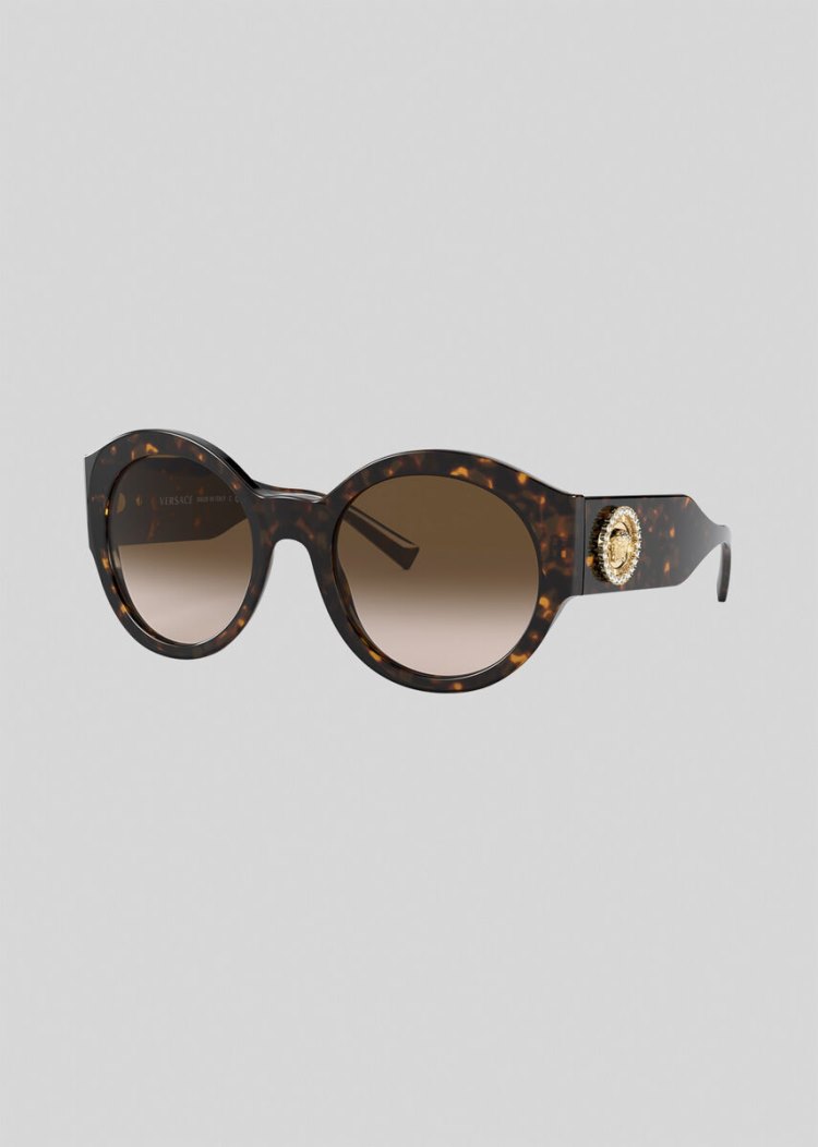 Versace Havana Round Medusa Crystal γυαλια ηλιου γυναικεια καφε | UFS90F3