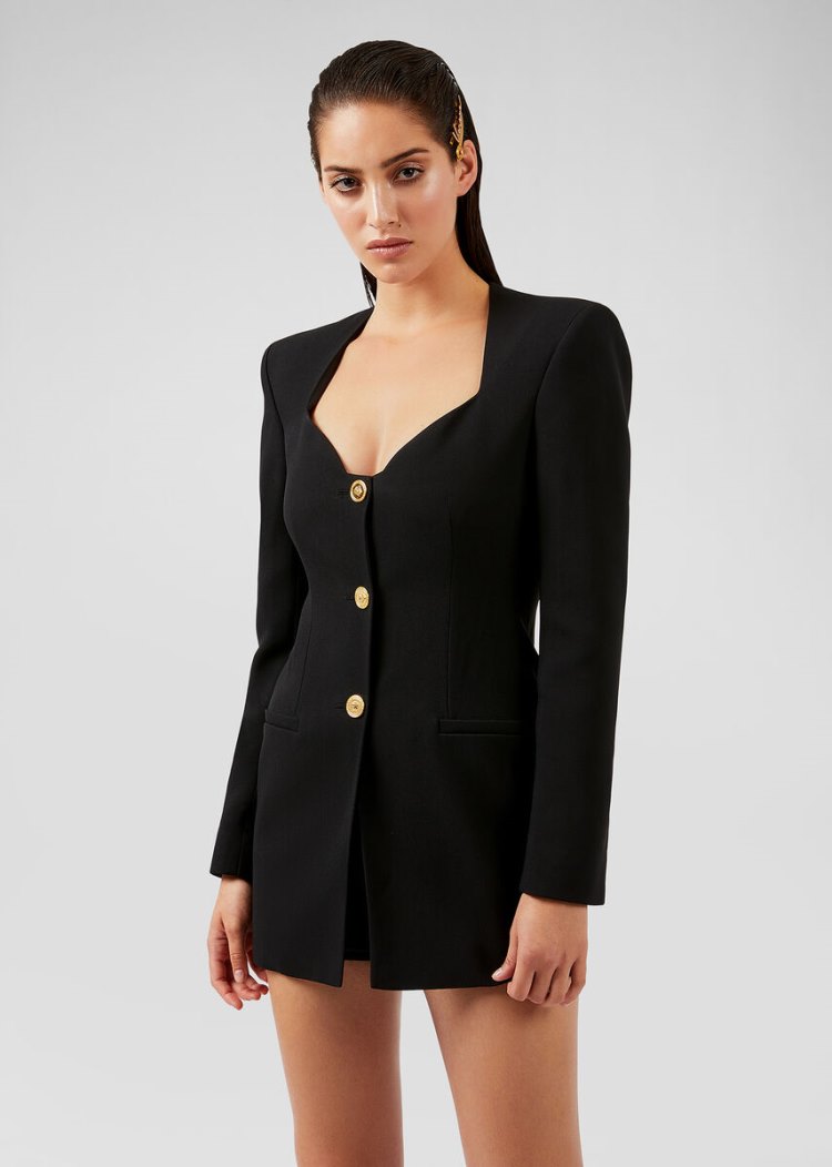Versace Heritage Neckline Satin Blazer Μπλέιζερ γυναικεια μαυρα | 5KO3F8I