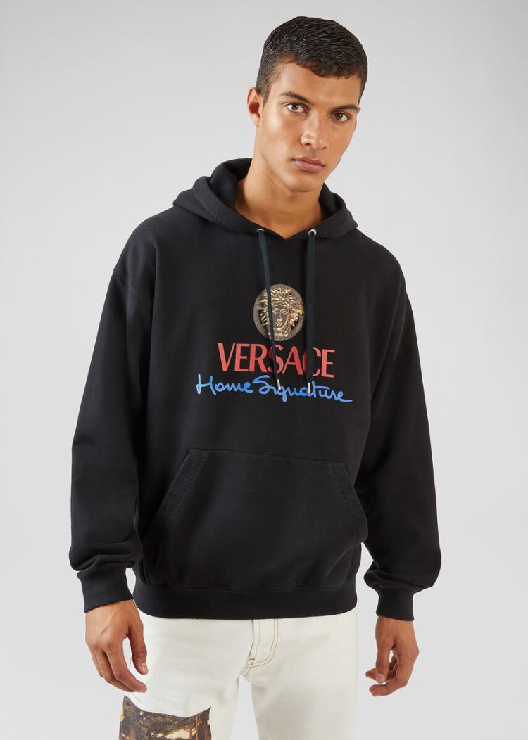 Versace Home Signature Hoodie Φούτερ ανδρικα μαυρα | H5OLOVA