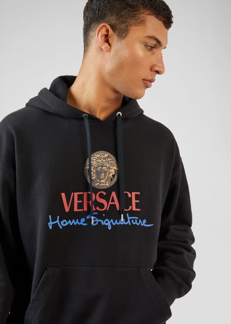 Versace Home Signature Hoodie Φούτερ ανδρικα μαυρα | H5OLOVA