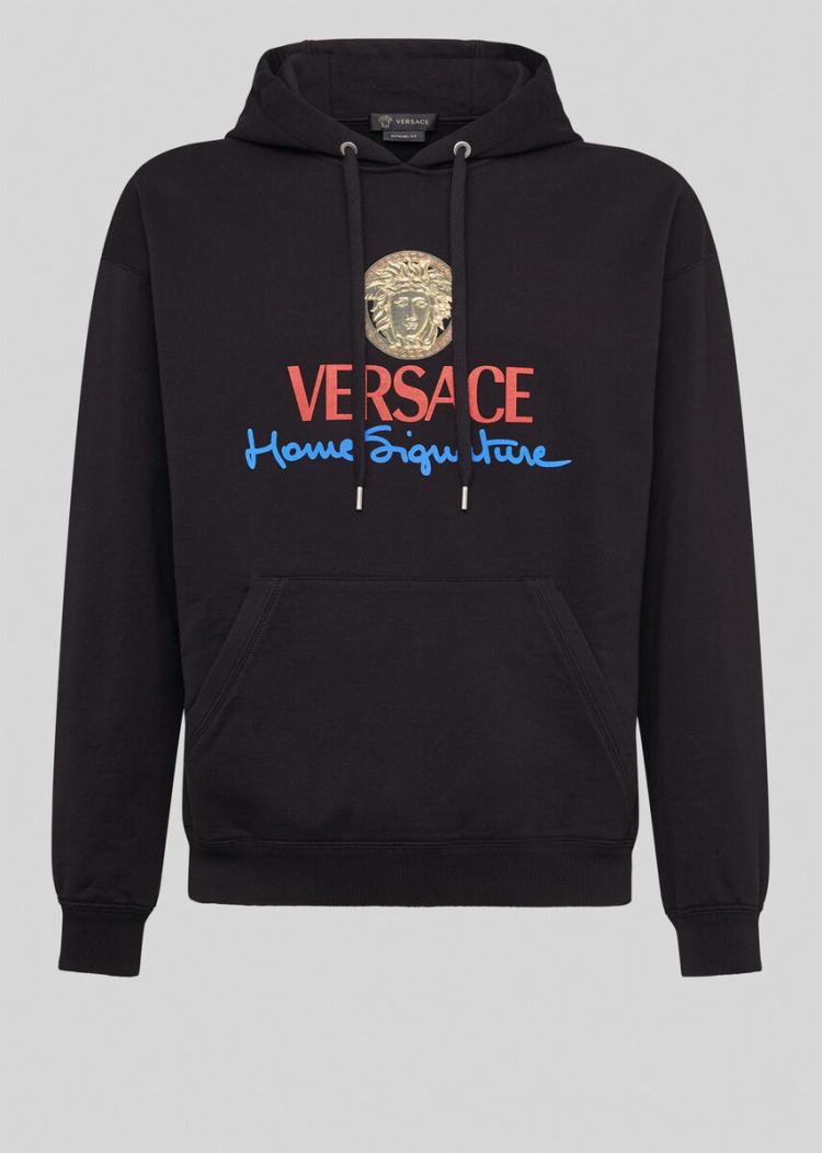 Versace Home Signature Hoodie Φούτερ ανδρικα μαυρα | H5OLOVA