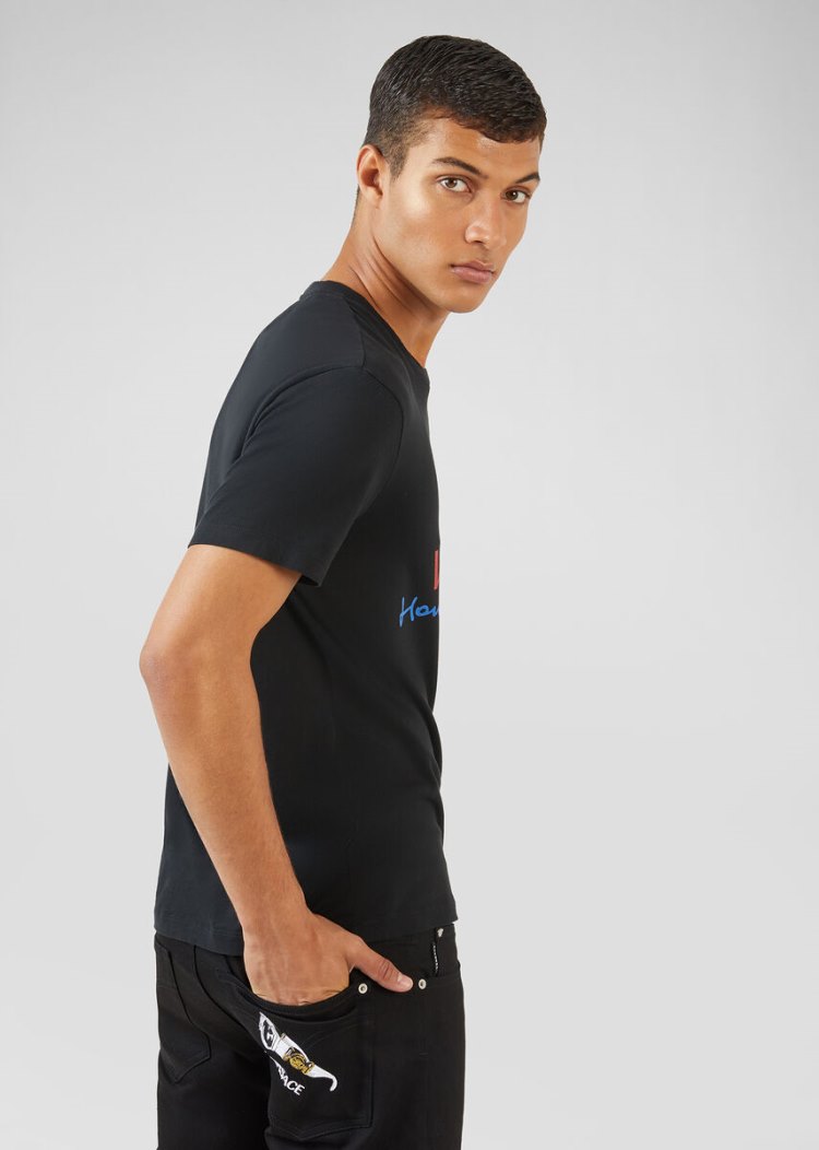 Versace Home Signature Logo T Shirt μπλουζακια ανδρικα μαυρα | 4MC7Q0K