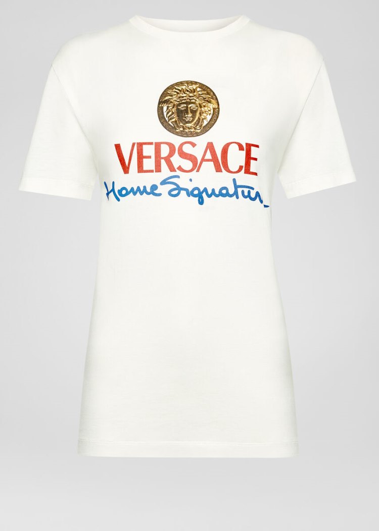Versace Home Signature Logo T Shirt μπλουζακια γυναικεια ασπρα | CJ5ULF9