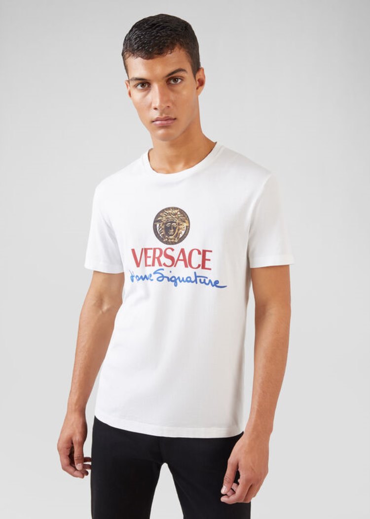 Versace Home Signature Logo T Shirt μπλουζακια ανδρικα ασπρα | FOEGFXB