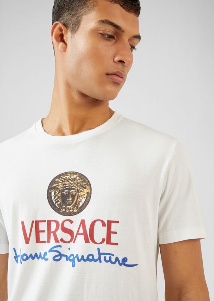 Versace Home Signature Logo T Shirt μπλουζακια ανδρικα ασπρα | FOEGFXB