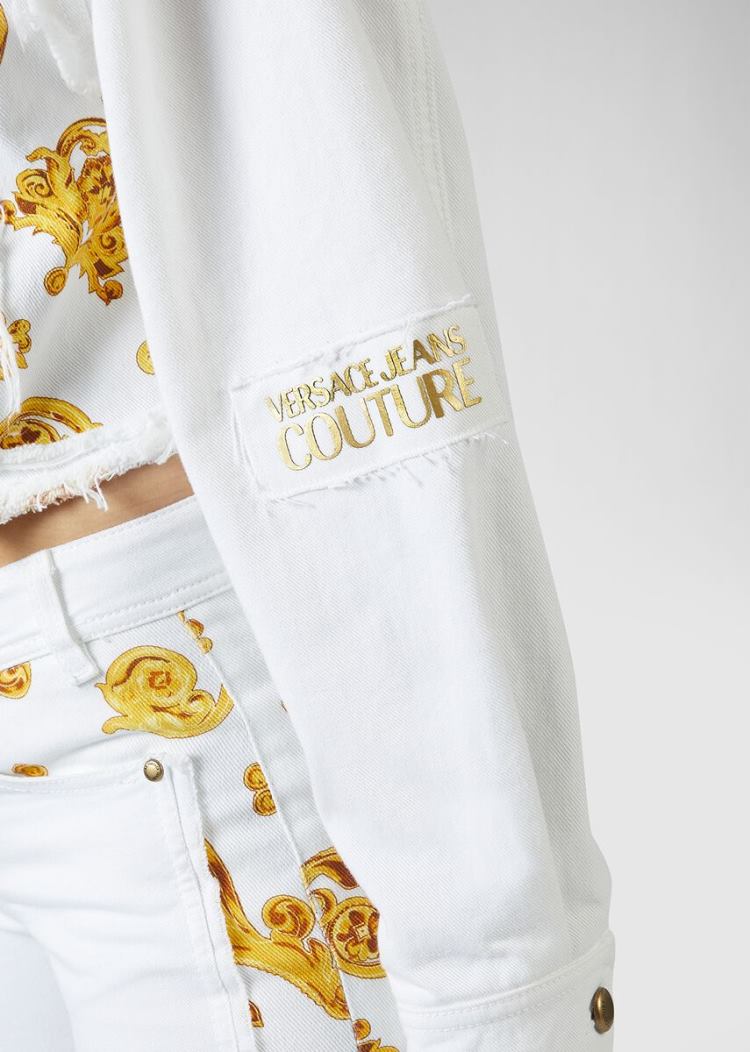 Versace Jeans Couture Baroque Jewels Insert Denim Jacket μπουφαν Jeans Couture ασπρα | D4S7WOW