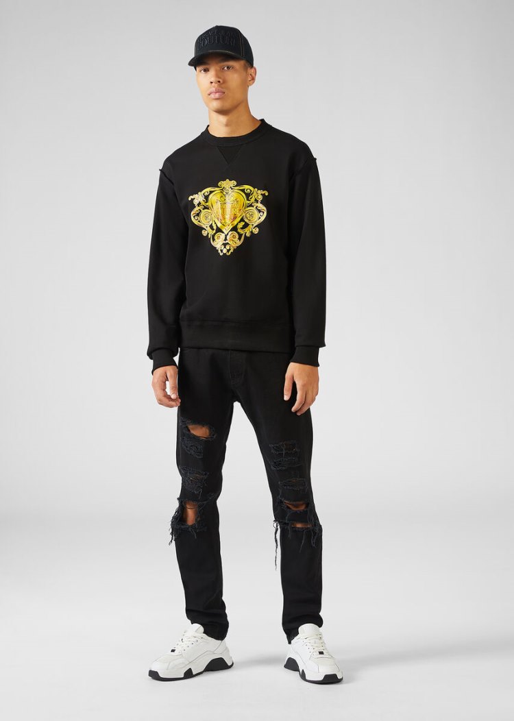 Versace Jeans Couture Baroque Jewels Print Sweatshirt Φούτερ Jeans Couture μαυρα | 096FSQ7