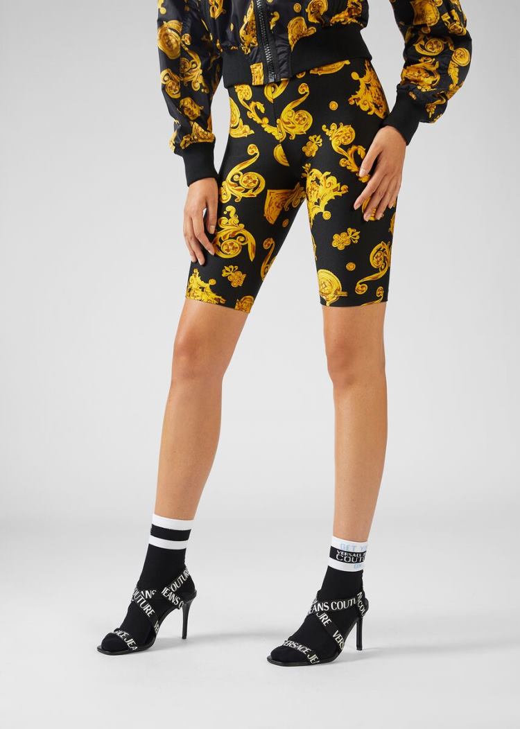Versace Jeans Couture Baroque Jewels Print ποδηλατου Shorts σορτσ Jeans Couture μαυρα | QZXOBFP