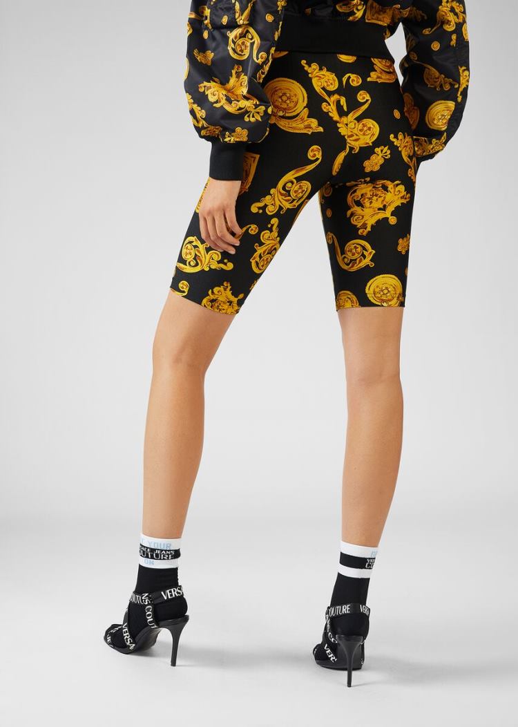 Versace Jeans Couture Baroque Jewels Print ποδηλατου Shorts σορτσ Jeans Couture μαυρα | QZXOBFP