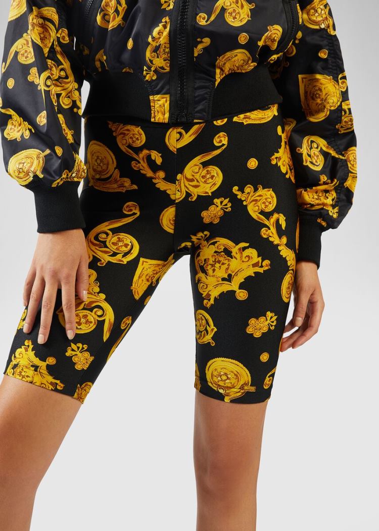 Versace Jeans Couture Baroque Jewels Print ποδηλατου Shorts σορτσ Jeans Couture μαυρα | QZXOBFP
