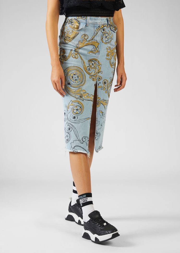 Versace Jeans Couture Baroque Motif Denim Skirt φουστεσ Jeans Couture μπλε | SDXSNPO