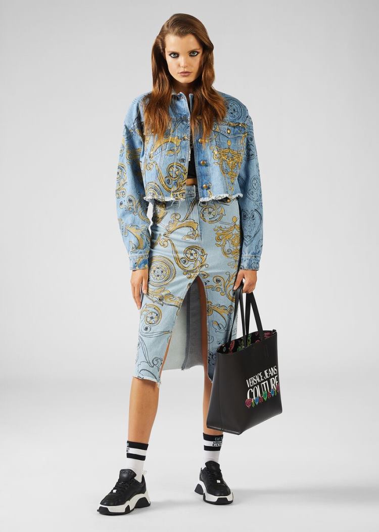 Versace Jeans Couture Baroque Motif Denim Skirt φουστεσ Jeans Couture μπλε | SDXSNPO