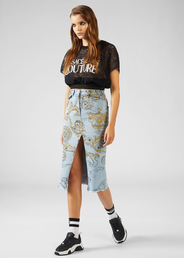 Versace Jeans Couture Baroque Motif Denim Skirt φουστεσ Jeans Couture μπλε | SDXSNPO