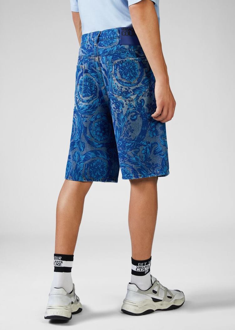 Versace Jeans Couture Baroque Print Denim Shorts σορτσ Jeans Couture μπλε | 9ZY4B3W