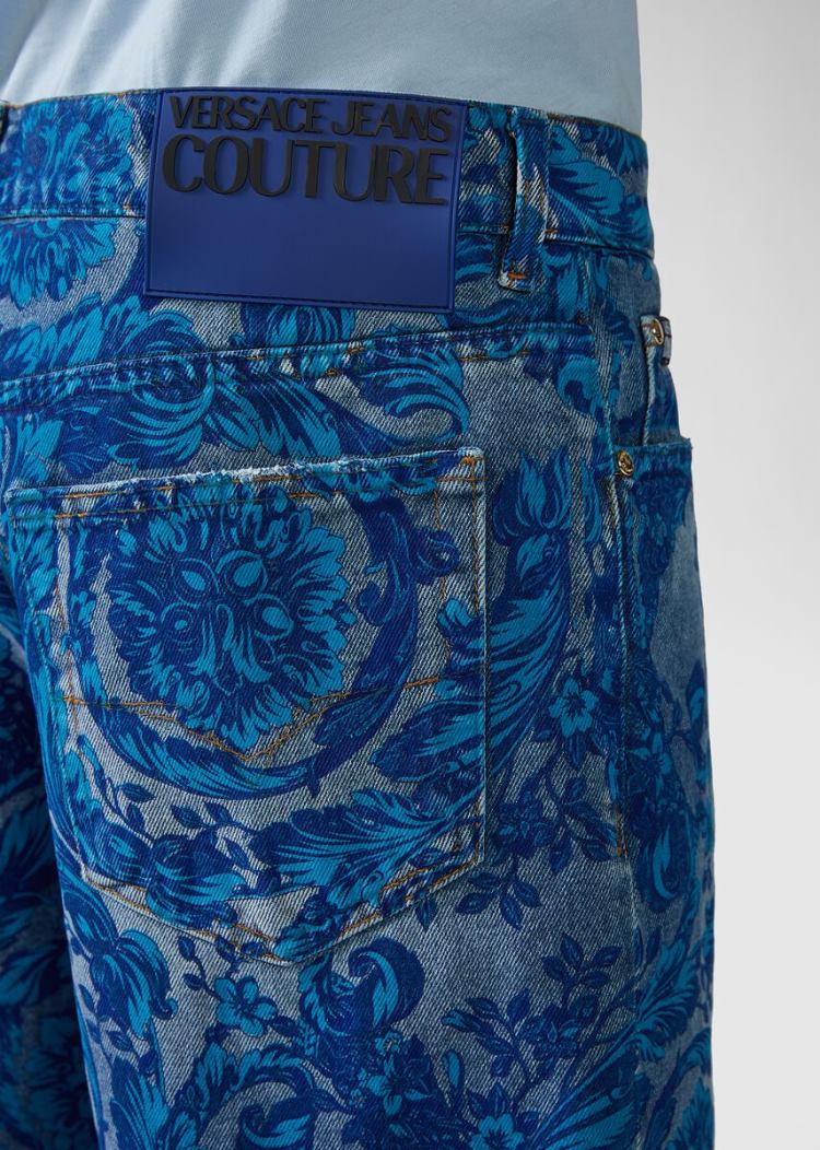 Versace Jeans Couture Baroque Print Denim Shorts σορτσ Jeans Couture μπλε | 9ZY4B3W
