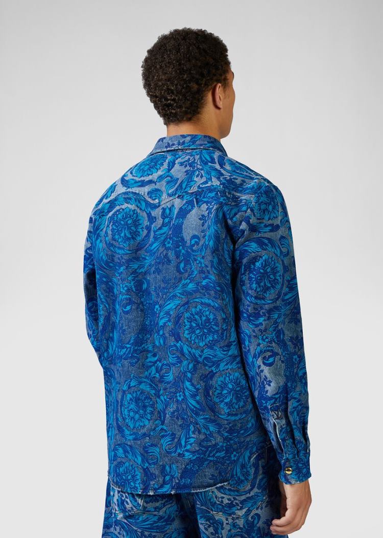 Versace Jeans Couture Baroque Print Denim Shirt πουκαμισα Jeans Couture μπλε | JPVVKPK