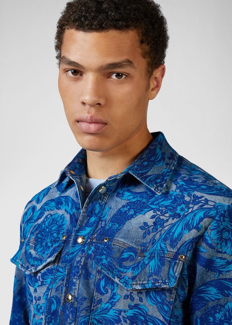 Versace Jeans Couture Baroque Print Denim Shirt πουκαμισα Jeans Couture μπλε | JPVVKPK