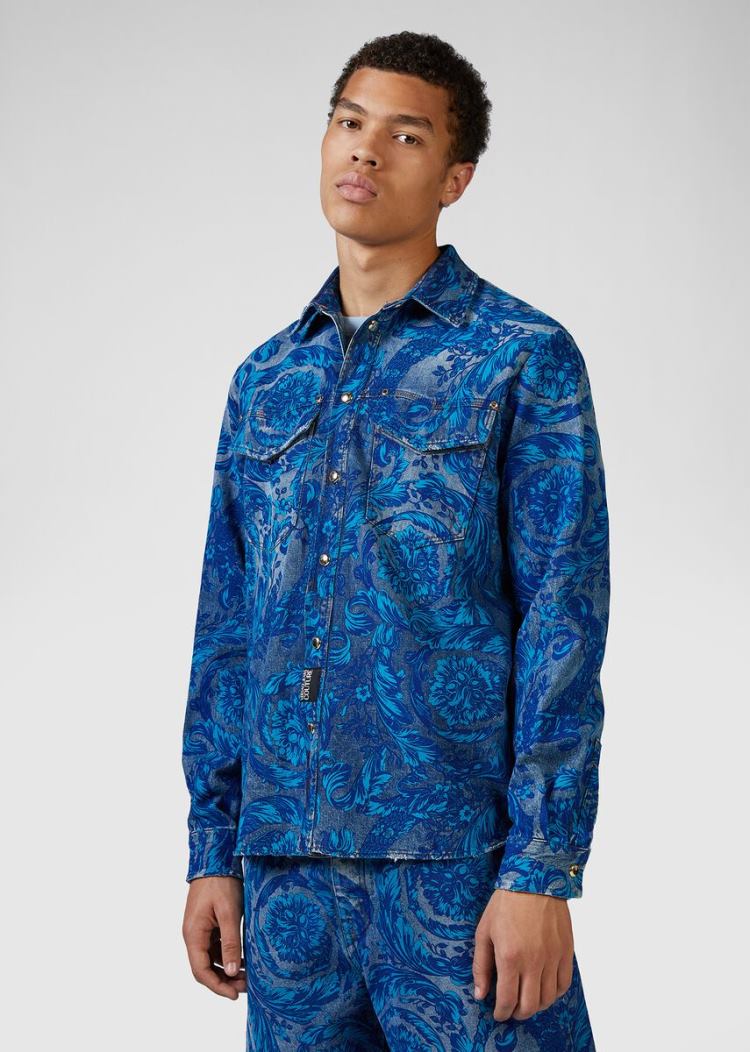 Versace Jeans Couture Baroque Print Denim Shirt πουκαμισα Jeans Couture μπλε | JPVVKPK