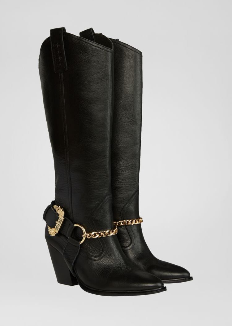 Versace Jeans Couture Baroque πόρπης δερματινα Knee Boots μποτεσ Jeans Couture μαυρα | NM1Y8II