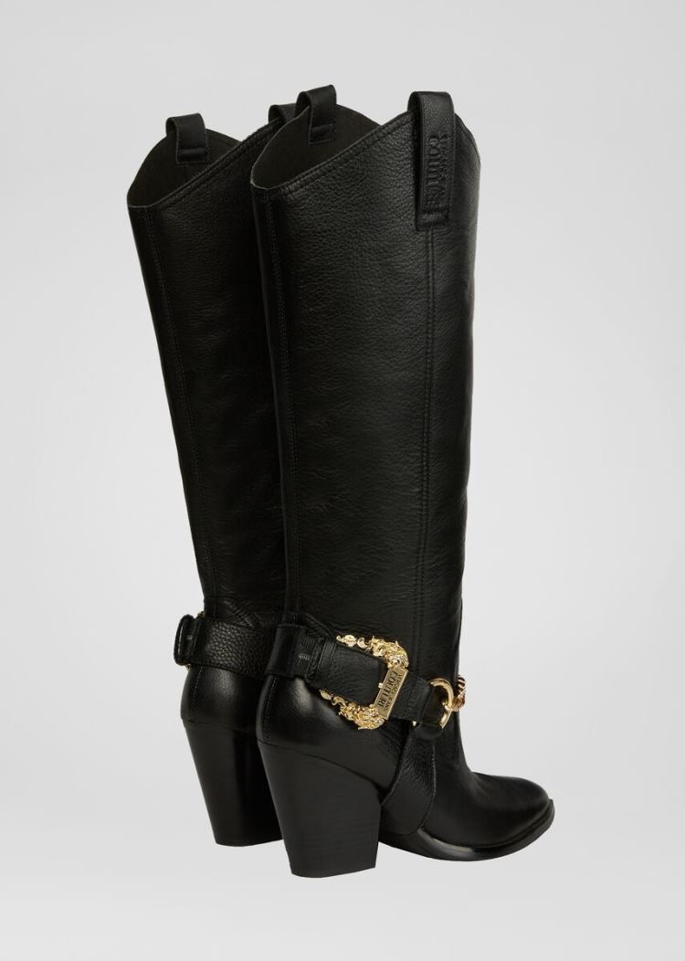 Versace Jeans Couture Baroque πόρπης δερματινα Knee Boots μποτεσ Jeans Couture μαυρα | NM1Y8II