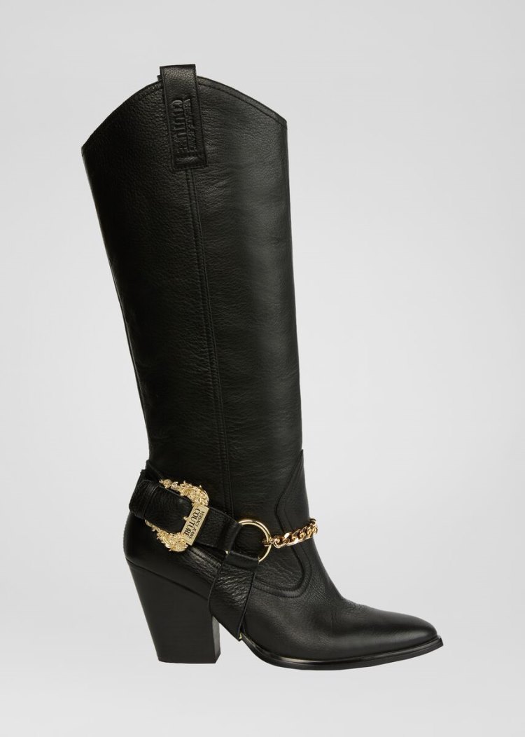 Versace Jeans Couture Baroque πόρπης δερματινα Knee Boots μποτεσ Jeans Couture μαυρα | NM1Y8II