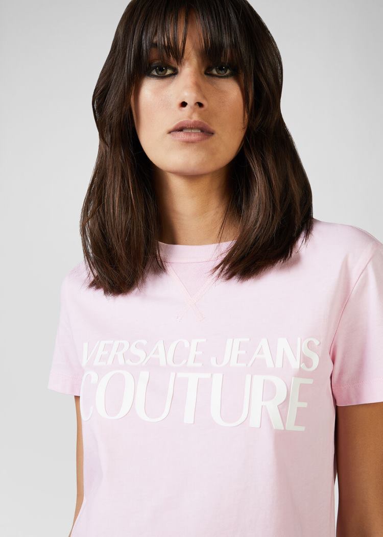 Versace Jeans Couture Contrast Color Logo T Shirt μπλουζακια Jeans Couture ροζ | B2SO0FX