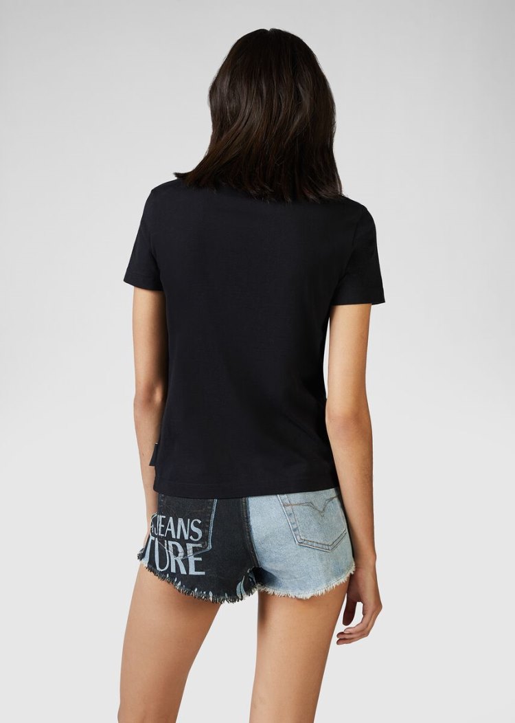 Versace Jeans Couture Contrast Color Logo T Shirt μπλουζακια Jeans Couture μαυρα | NVFQIQK