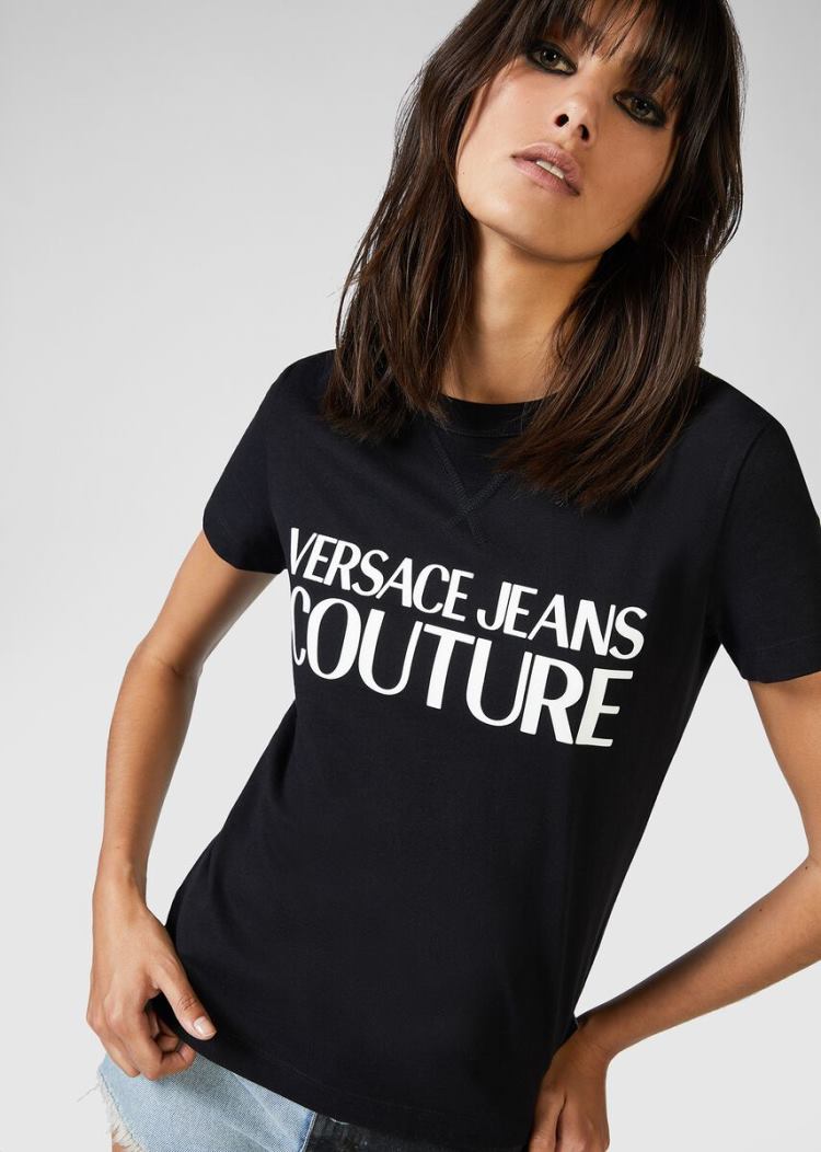 Versace Jeans Couture Contrast Color Logo T Shirt μπλουζακια Jeans Couture μαυρα | NVFQIQK