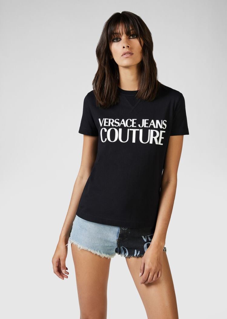 Versace Jeans Couture Contrast Color Logo T Shirt μπλουζακια Jeans Couture μαυρα | NVFQIQK