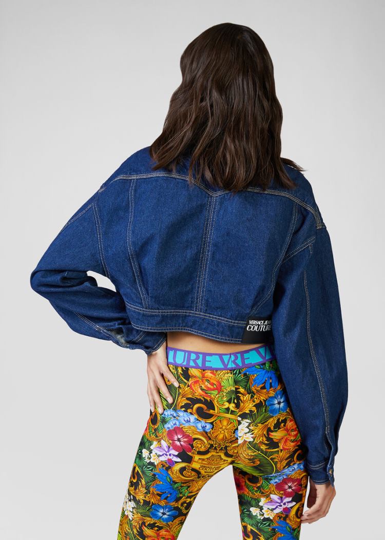 Versace Jeans Couture Cropped Denim Jacket μπουφαν Jeans Couture μπλε | 92PNV2Y