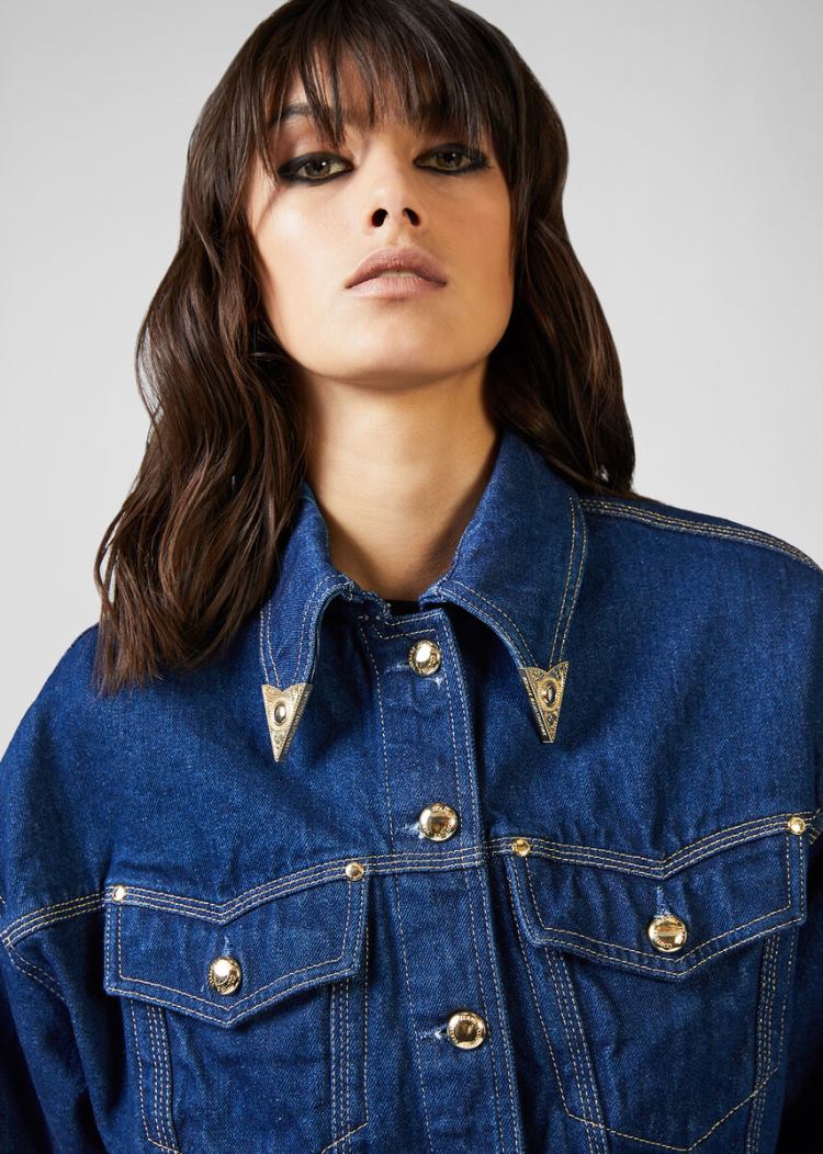 Versace Jeans Couture Cropped Denim Jacket μπουφαν Jeans Couture μπλε | 92PNV2Y