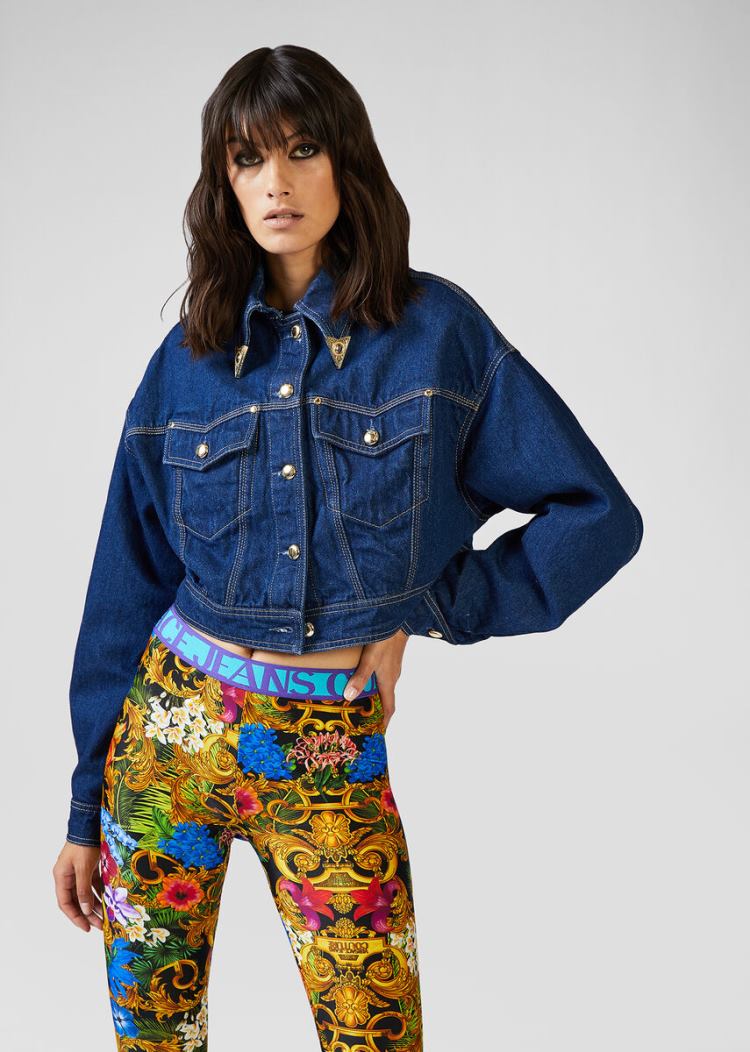 Versace Jeans Couture Cropped Denim Jacket μπουφαν Jeans Couture μπλε | 92PNV2Y