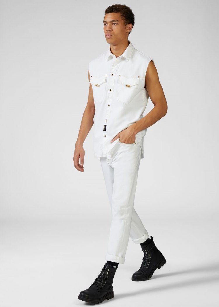 Versace Jeans Couture Cropped White Jeans τζιν παντελονι Jeans Couture ασπρα | UW50C2V