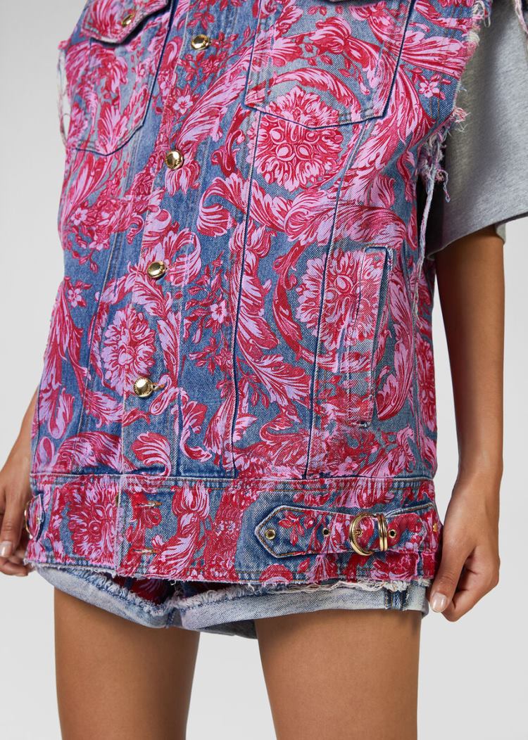 Versace Jeans Couture Denim Baroque Print Vest γιλεκο Jeans Couture μπλε | CHYVHXU