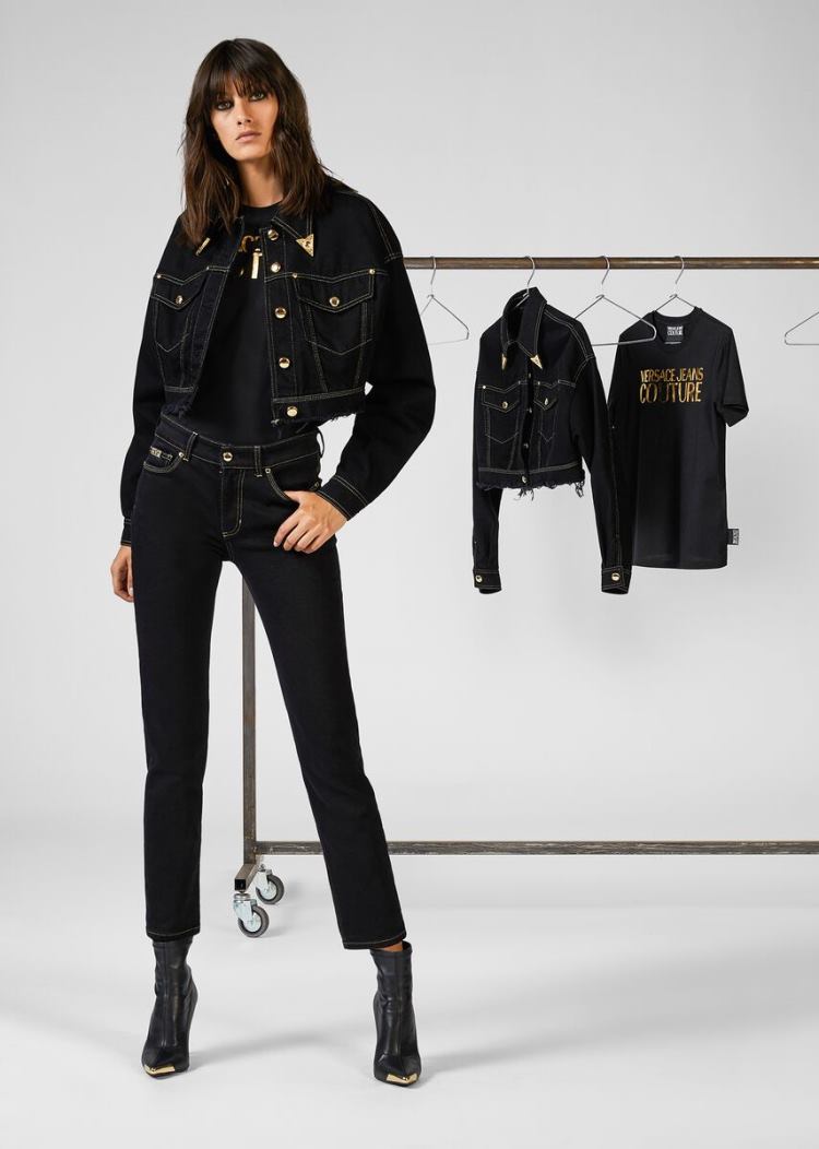 Versace Jeans Couture Denim Bomber Jacket μπουφαν Jeans Couture μαυρα | U1IRN4G