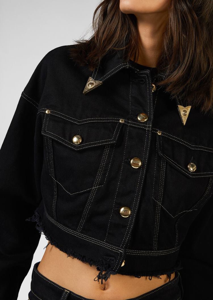 Versace Jeans Couture Denim Bomber Jacket μπουφαν Jeans Couture μαυρα | U1IRN4G